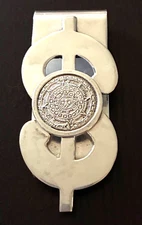 $ Sign Sterling Silver Money Clip with Aztec Calender