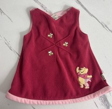 Vintage Winnie The Pooh Ruffled Embroidered Floral Dress Button 90s Y2K Pink