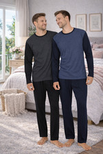 Momentii Long Sleeve Mens PJ's Set Pyjamas Poly Cotton Crew neck Nightwear