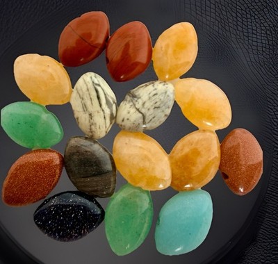 Assortment Gemstone Teardrop Beads Top Thread 11mm