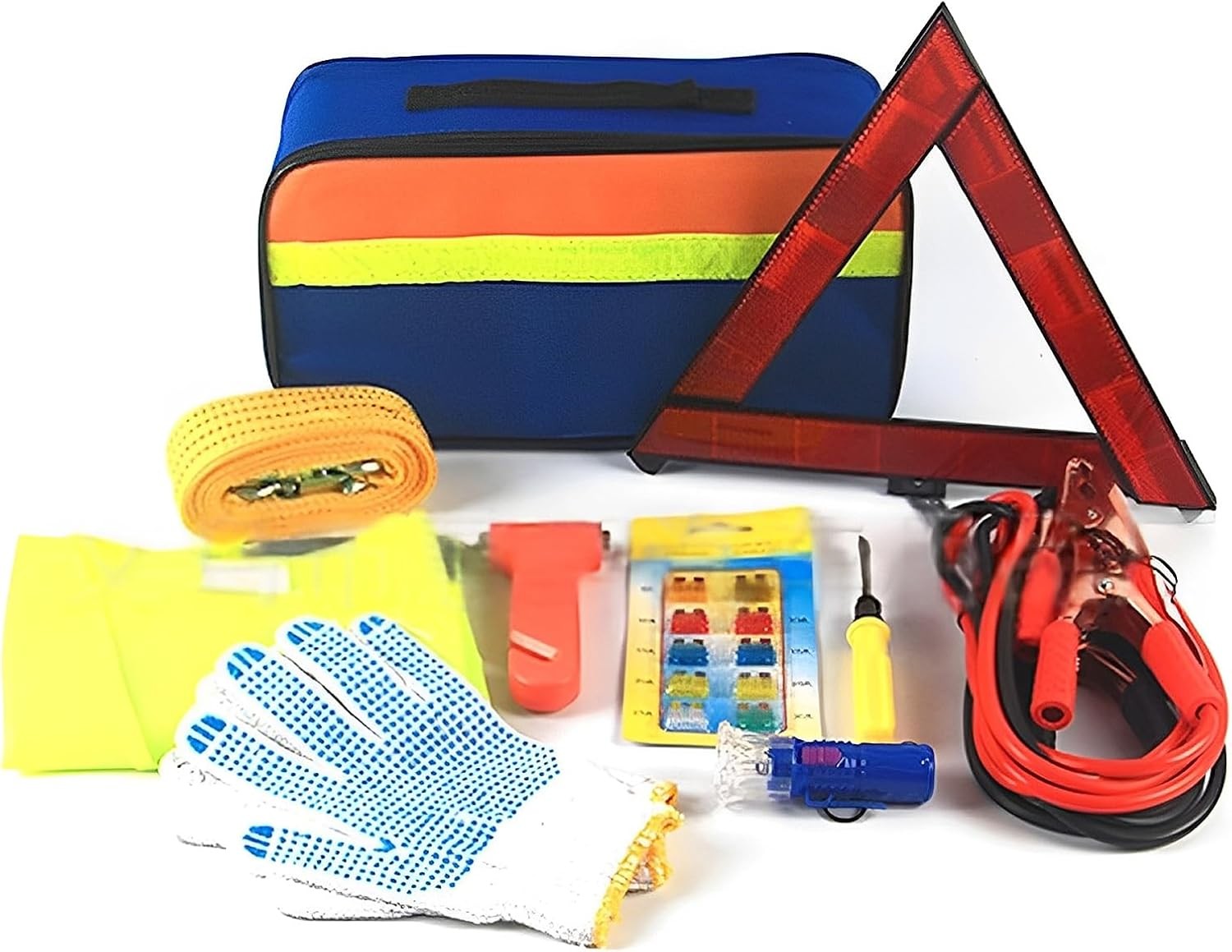 Car Emergency Breakdown Kit 10-in-1 Roadside Safety Set Jump Leads Tow Rope