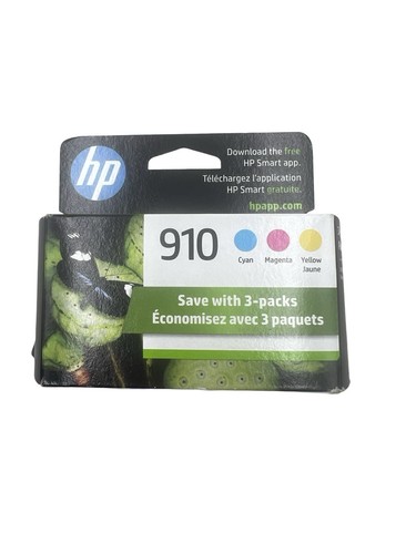 NEW In Box Genuine HP 910 3-Pack Color Ink Cartridges OCT 2026