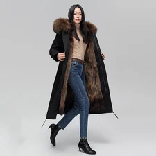2025 Winter Womens Parka 100% Fox Fur Lining Coat Real Fur Collar Hooded Jacket
