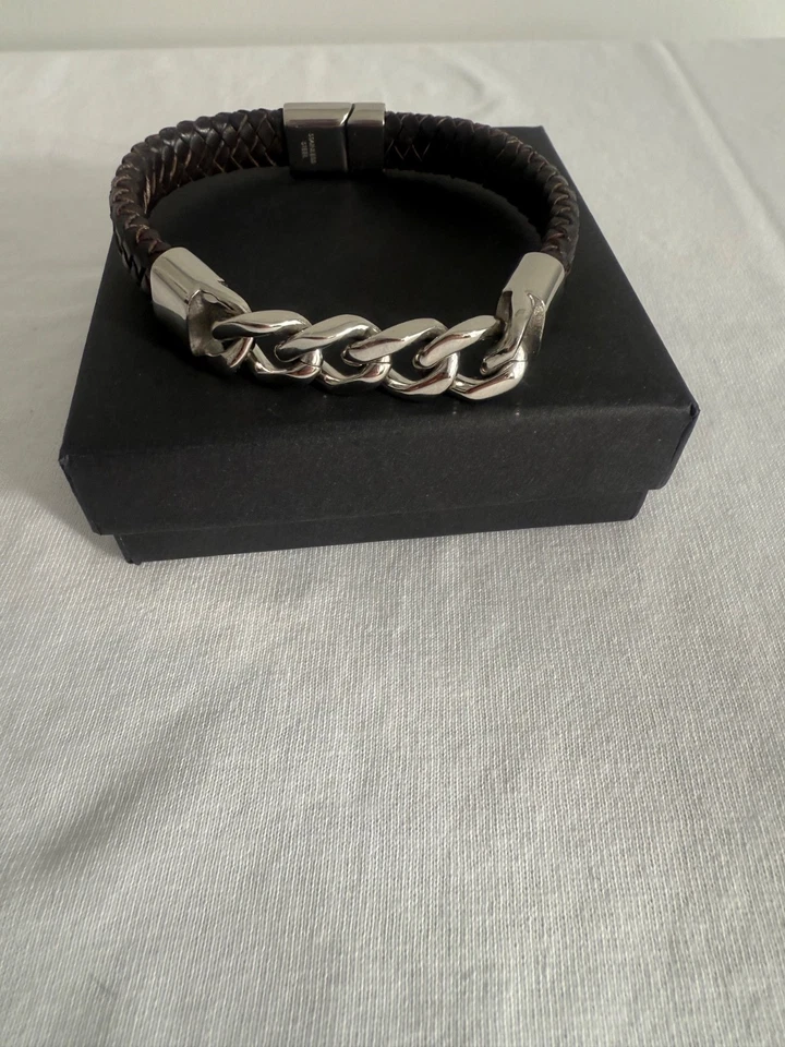 Bracelet Stainless Steel Silver Black Wristband Woven fabric Men’s Gift box - Image 3 of 4