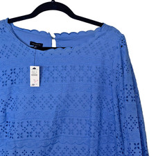 Talbots Periwinkle Blue Eyelet Three Quarter Sleeve Dress - Size 14 - New w/Tags