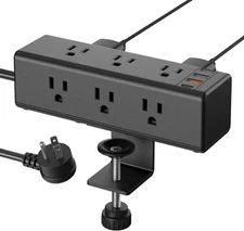 Desk Clamp Power Strip 9 Outlets USB-A USB-C 6ft