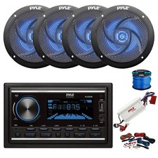 Pyle Double DIN BT Marine Radio, BT Amp w/ Kit, 4X 6.5" 240W LED Speaker,Wire