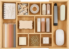 Bamboo Drawer Organizer Expandable Desk Storage Set 10 Adjustable Dividers