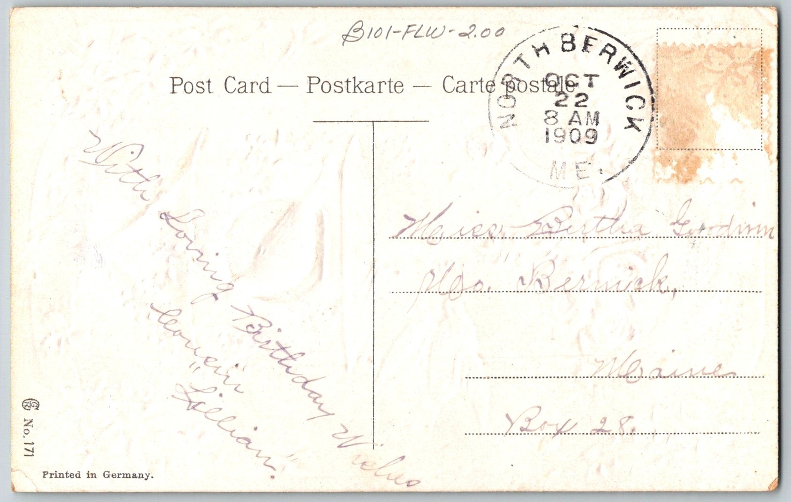 Antique Postcard Doves Birdhouse Birthday North Berwick, ME 1900s