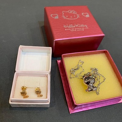 Extremely rare Hello Kitty earrings and Sanrio 18k silver necklace with stamp