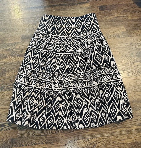 Ralph Lauren Damen Rock Stufen Maxi Schwarz & Braun Baumwolle A-Linie Größe L