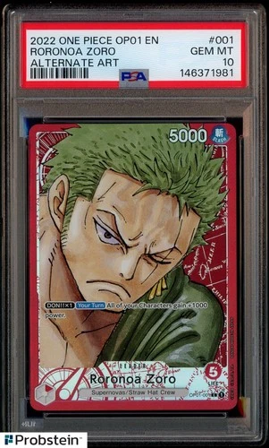 2022 One Piece OP01 EN Alternate Art #001 Roronoa Zoro PSA 10 GEM MINT