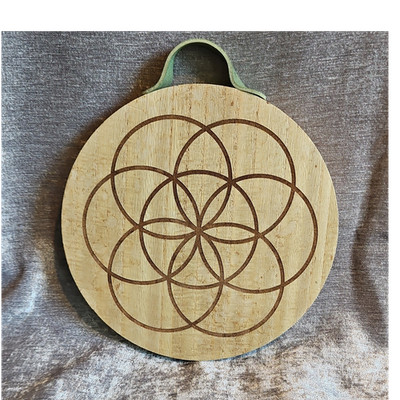 Wooden Bread Board or Trivet with Handle, Geometric Pattern
