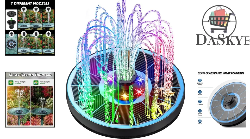 Colorful LED Solar Fountain with 2200mAh Battery - Ideal for Outdoor Spaces - Image 2 of 4