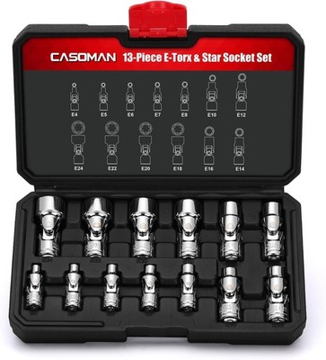 13PCS 1/4'' & 3/8'' Drive Universal External Star Socket Set, E4 to E24, CR-V