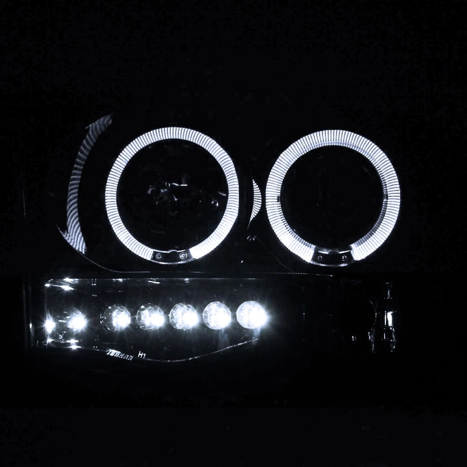 02-05 Dodge RAM 1500 03-05 2500/3500 Doble Halo con Faro de Proyecto LED GL Negro Foto 2 de 3