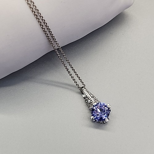 Lab Created Tanzanite Pendant Necklace Purple Stone 925 Sterling Silver 17" JTV - Picture 4 of 14