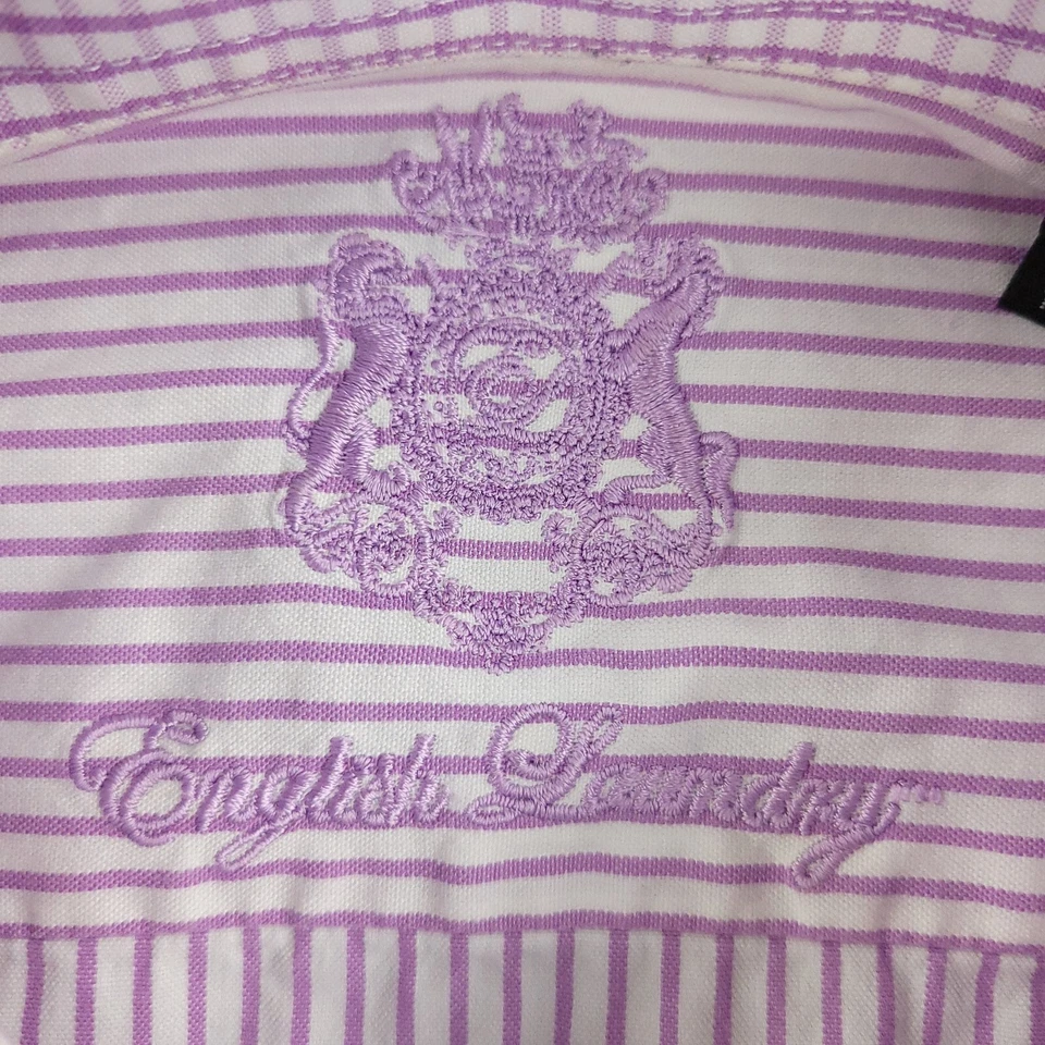 Рубашка английская прачечная мужская 16 фиолетовая деловая повседневная офисная с откидными манжетами - Изображение 4 из 4