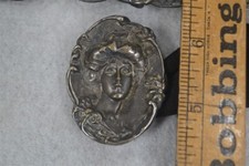 antique belt buckle silver Art Nouveau front/back lady head original 1890