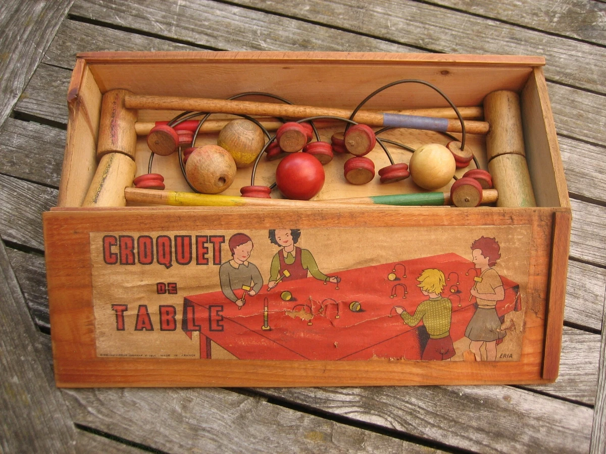 Jeu De Croquet Miniature De Table Ancien – En Bois, Dans Son Jus, Occasion