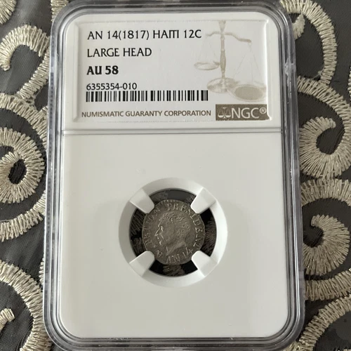 1817 AN14 12C Republic Of Haiti 12 Centimes Silver Large Head NGC AU58 Coin (y06