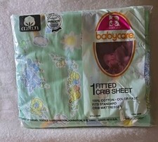 VTG 80s 90s Green Bears Lions Birds Turtles 100 Cotton Fitted Crib Sheet Riegel