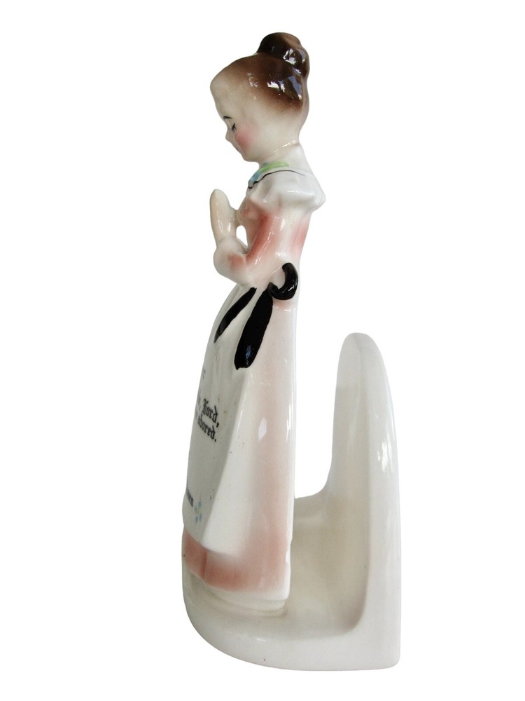 Vintage Enesco Mother in Kitchen Prayer Pink Lady Napkin Holder Ceramic Japan - Thumbnail 2