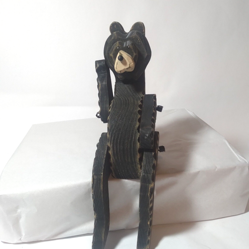 Folk Art Wood Carved Black Bear Jointed Shelf Sitter - Picture 17 of 18