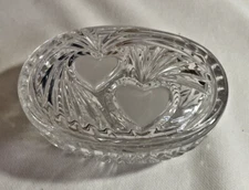 Crystal Oval Ribbed Frosted 3D Floral Covered Candy Dish Trinket Box
