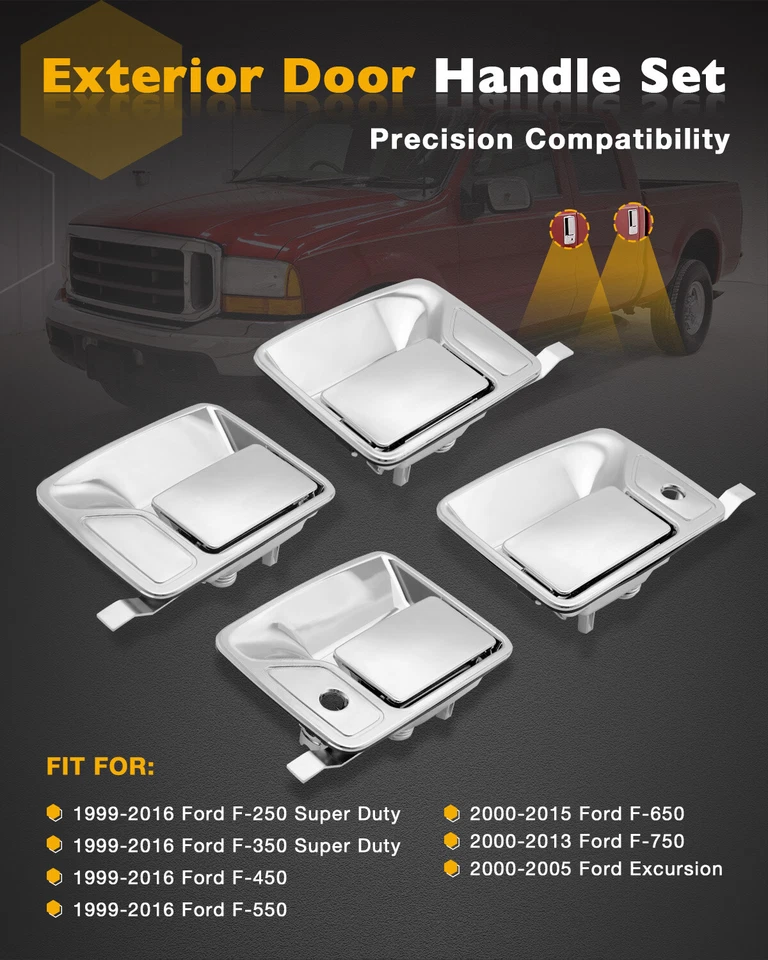 4Pcs Chrome Exterior Door Handle Set For 99-16 Ford F-250 F-350 Super Duty 79306 - Imagem 2 de 4