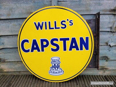 Frühes original Flansch doppelseitiges Wills Capstan Emailschild 17,5'' Durchmesser