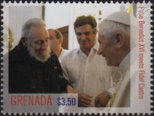 Pope BENEDICT XVI & Fidel Castro (Pape Benoît/Benedikt) Stamp #28 (2012 Grenada)