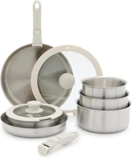 Click 10-Piece Stainless Steel Triply Cookware Set, Detachable Handle, Stackable