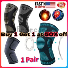 2x Knee Sleeves Copper Silver Compression Brace Support Sport Joint Injury Gel