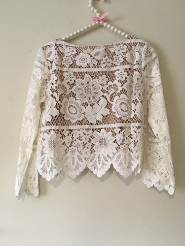 Free People For Love & Lemons Gianna Crop White Lace Cutout Keyhole Top S - 第 11/12 張圖片