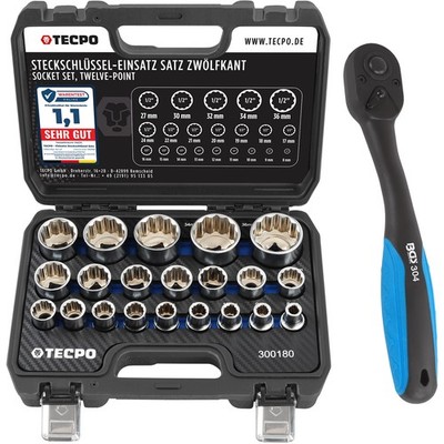 TECPO VIELZAHN STECKSCHLÜSSEL SATZ 1/2 ZOLL 8-36 mm NÜSSE + BGS UMSCHALTKNARRE