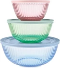 New Pyrex Sculpted Tint 6 Piece Lidded Bowl Set