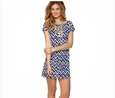 LILY PULITZER Palmer Bright Navy Get Your Chev On Shift Dress Size L-Pima Cotton
