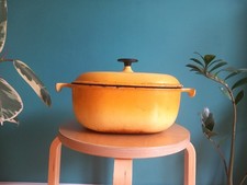 Le Creuset Vintage Casserole Pot with Lid 22x22 Yellow Enamel Cast Iron