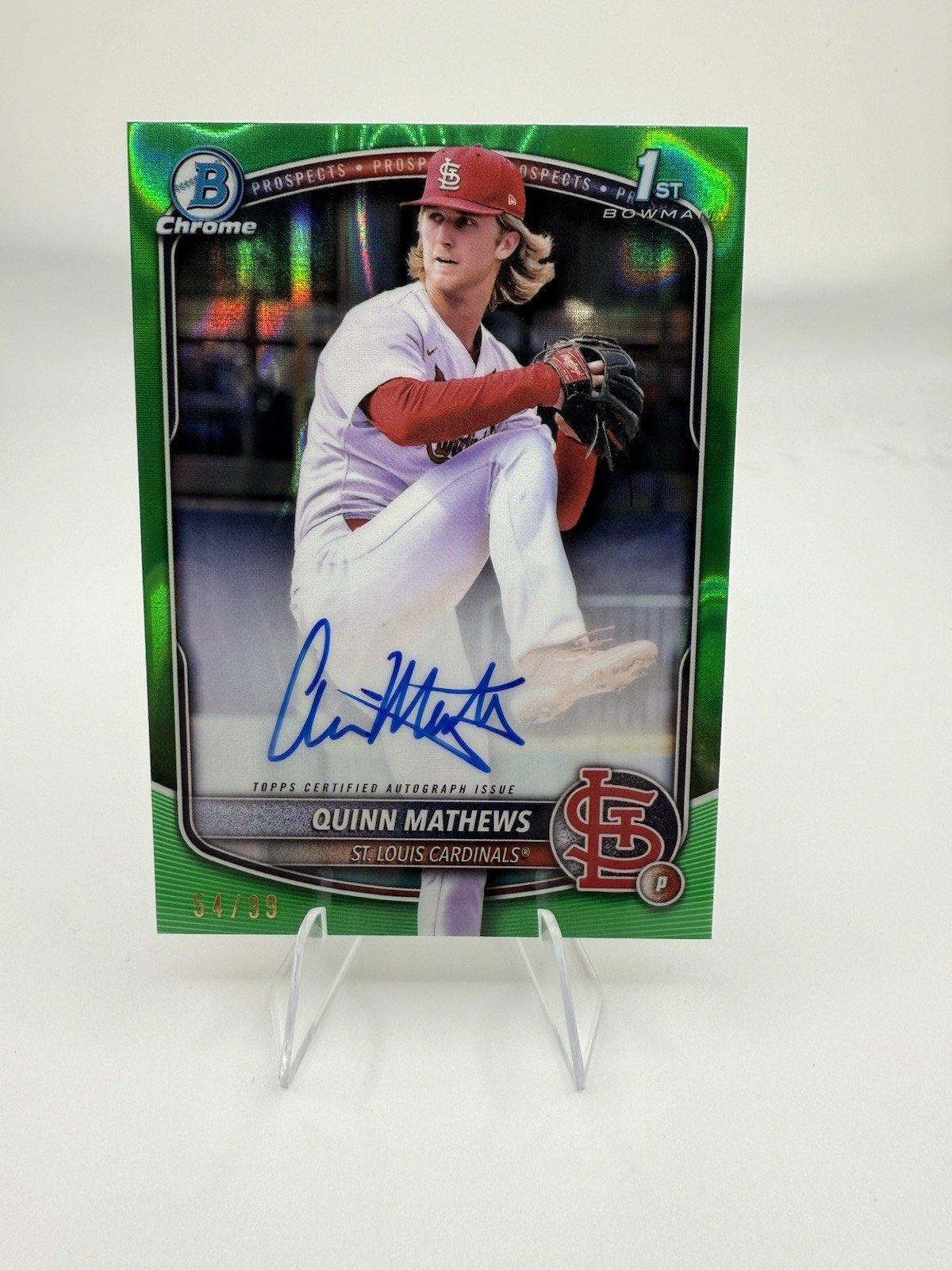 2025 Bowman Chrome Quinn Mathews 1st Bowman Green Lava Refractor Auto 54/99