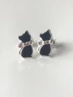 925 Sterling Silver Black Crystal Cat Kitten Cute Stud Earrings Jewellery Gift