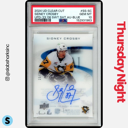 2023 UD CLEAR CUT #SS-SC SIDNEY CROSBY 06-07 UD SWEET SHOT BLUE AUTO /25 PSA 10