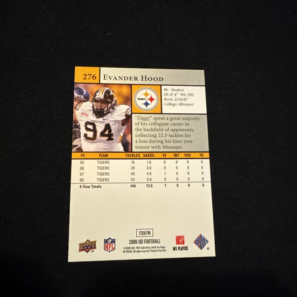 2009 Upper Deck #276 Evander Hood Pittsburgh Steelers Rookie RC - Image 2 of 2