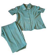 Vintage Haband Women s Petite Medium 2 Pc Pants Shirt Set Sage Green Floral