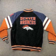 Denver Broncos Jacket Mens XL Black Orange Suede Leather Varsity Embroidered