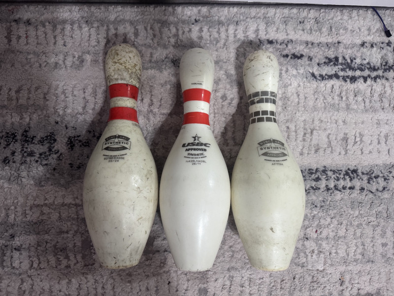 lot of 3 twister synthetic bowling pins vintage