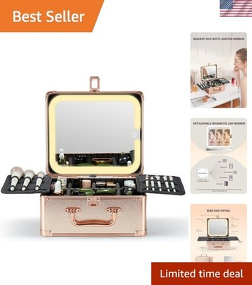 Compact Makeup Organizer with Lighted Detachable Mirror - Modern Rose Gold