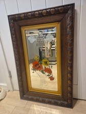 Antique Hand Painted Gypsy Mirror Oak Framed Bevelled Glass Floral  83 X 53cm
