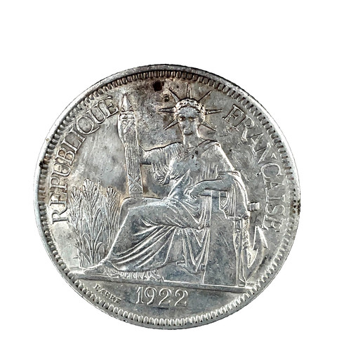 FRANCE: FRENCH INDO-CHINA 1922-H PIASTRE SILVER COIN Km 5a.2