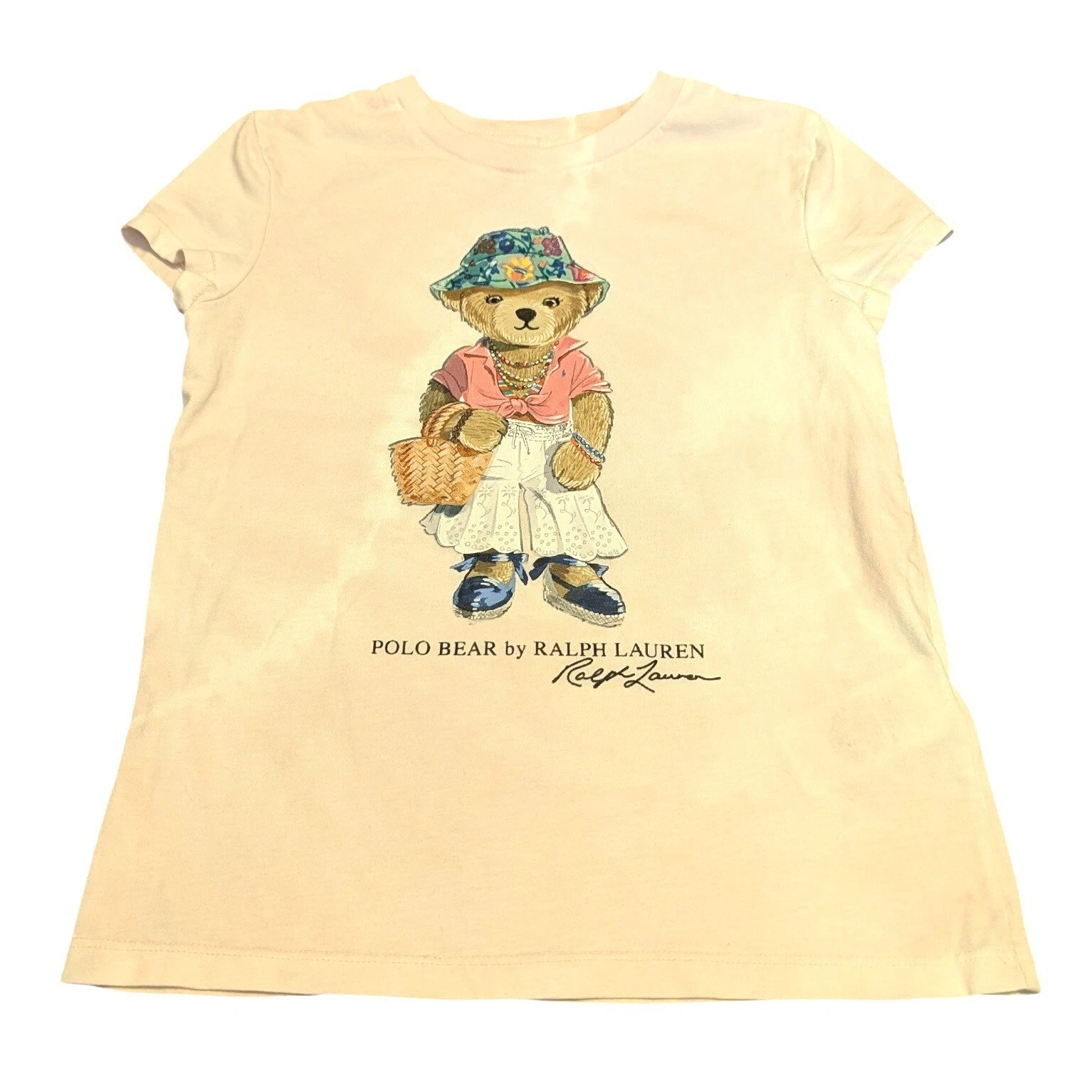Polo Ralph Lauren Girls Shopping Polo Bear Graphic T-Shirt Tie Dye Pink Size 7 S
